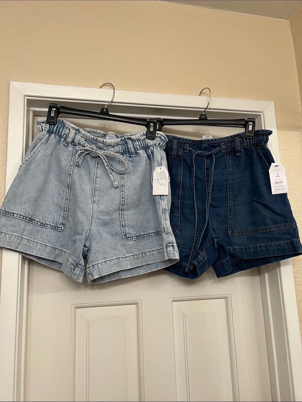 Time and Tru Light Blue and Dark Blue Denim Paperbag Shorts